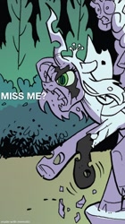 Size: 716x1276 | Tagged: safe, artist:andypriceart, edit, edited edit, idw, imported from derpibooru, cozy glow, queen chrysalis, changeling, changeling queen, spoiler:comic, spoiler:comic102, cropped, female, his last vow, james moriarty, legion of doom statue, mematic, sherlock, what if