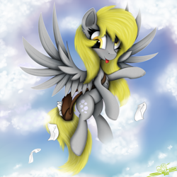 Size: 4000x4000 | Tagged: safe, artist:ser-p, imported from derpibooru, derpy hooves, pony, absurd resolution, letter, mailbag, solo, tongue out