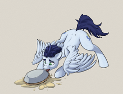 Size: 3320x2547 | Tagged: safe, artist:tofuslied-, imported from derpibooru, soarin', pegasus, pony, food, high res, male, pie, solo, stallion, that pony sure does love pies, this will end in tears