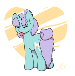 Size: 2800x2850 | Tagged: safe, artist:zombietator, imported from derpibooru, oc, oc only, pony, unicorn, :p, eyes closed, heart, high res, horn, signature, solo, tongue out, unicorn oc
