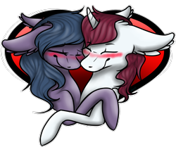 Size: 1458x1220 | Tagged: safe, artist:sketchytwi, imported from derpibooru, oc, oc only, pony, unicorn, blushing, bust, commission, ear fluff, eyes closed, floppy ears, heart, horn, oc x oc, shipping, simple background, smiling, transparent background, unicorn oc, ych result