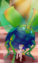 Size: 1790x2954 | Tagged: safe, artist:cuervo-of-cristal, imported from derpibooru, oc, oc only, beetle, changedling, changeling, insect, changedling oc, changeling oc, duo, female, micro, signature