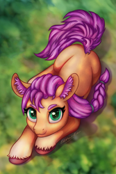 Size: 1333x2000 | Tagged: safe, artist:eltaile, imported from derpibooru, sunny starscout, earth pony, pony, spoiler:my little pony: a new generation, cloven hooves, cute, female, g5, grass, looking at you, mare, my little pony: a new generation, smiling, solo, sunnybetes