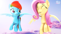 Size: 3840x2160 | Tagged: safe, artist:marshmallow-pone, imported from derpibooru, fluttershy, rainbow dash, pegasus, 3d, happy birthday mlp:fim, high res, mlp fim's eleventh anniversary, source filmmaker