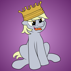 Size: 2155x2154 | Tagged: safe, artist:doodledonutart, imported from derpibooru, derpy hooves, pony, crown, high res, jewelry, ponytober, purple background, regalia, simple background, solo, tongue out