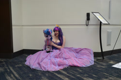 Size: 3009x1993 | Tagged: safe, artist:172rainbow, artist:lochlan o'neil, artist:nazegoreng, imported from derpibooru, twilight sparkle, alicorn, human, babscon, babscon 2017, breasts, cleavage, clothes, cosplay, costume, dress, irl, irl human, photo, plushie, twilight sparkle (alicorn)