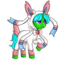 Size: 700x700 | Tagged: safe, artist:micaza_, imported from derpibooru, oc, oc only, oc:green byte, pony, sylveon, unicorn, clothes, commission, hoodie, male, pokémon, simple background, solo, stallion, transparent background, ych result, your character here