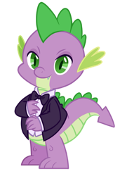 Size: 739x1082 | Tagged: safe, artist:juneartcraft19, imported from derpibooru, spike, dragon, bowtie, clothes, drake scales, formal, formal wear, looking at you, male, simple background, solo, suit, transparent background