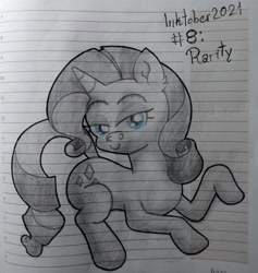 Size: 3120x3298 | Tagged: safe, artist:iceflower99, imported from derpibooru, rarity, pony, unicorn, high res, inktober, inktober 2021, lined paper, traditional art