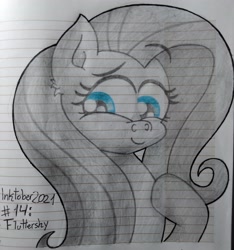 Size: 3043x3255 | Tagged: safe, artist:iceflower99, imported from derpibooru, fluttershy, pegasus, pony, high res, inktober, inktober 2021, lined paper, traditional art