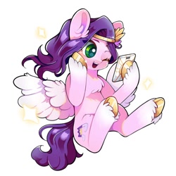 Size: 650x650 | Tagged: safe, artist:matcha_nekochan, imported from derpibooru, pipp petals, pegasus, pony, adorapipp, cellphone, chest fluff, cute, g5, my little pony: a new generation, one eye closed, phone, solo, that pony sure does love phones