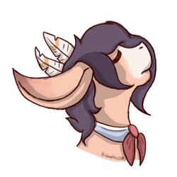 Size: 1024x1024 | Tagged: safe, artist:lil_vampirecj, imported from derpibooru, oc, oc only, oc:mocca, pegasus, pony, art raffle, bowtie, brown mane, bust, digital art, eyes closed, feather, female, floppy ears, krita, looking up, mare, photo, portrait, raffle prize, simple background, solo, transparent background