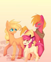 Size: 605x741 | Tagged: safe, artist:nyan.artz, imported from derpibooru, apple bloom, applejack, big macintosh, earth pony, pony, female, filly, male, mare, siblings, stallion