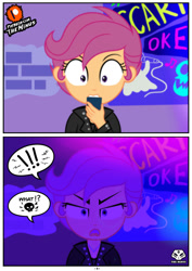 Size: 1414x2000 | Tagged: safe, artist:theminus, imported from derpibooru, scootaloo, human, equestria girls, angry, blacklight, looking at you, show accurate, speech bubble