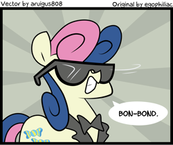 Size: 8000x6699 | Tagged: safe, artist:aruigus808, artist:egophiliac, imported from derpibooru, bon bon, sweetie drops, earth pony, pony, absurd resolution, bon bond, bonpun, clothes, female, hilarious in hindsight, james bond, mare, pun, solo, suit, sunglasses