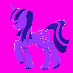 Size: 2000x2000 | Tagged: safe, artist:andy lie, imported from derpibooru, twilight sparkle, pony, unicorn, eyes closed, female, high res, mare, needs more saturation, ponytober, purple background, raised hoof, simple background, solo, unicorn twilight, unshorn fetlocks