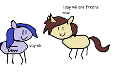 Size: 632x412 | Tagged: safe, imported from derpibooru, oc, pegasus, pony, unicorn, comic, comic sans, digital art, duo, friends, friendship, fun, funny, happy birthday, happy birthday mlp:fim, low effort, mlp fim's eleventh anniversary, ms paint, round trip, silly, stick ponies, stick pony, wholesome