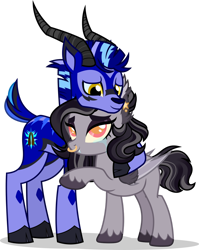 Size: 1280x1608 | Tagged: safe, artist:mlp-trailgrazer, imported from derpibooru, oc, oc only, oc:trail grazer, bat pony, gazelle, female, hug, male, mare, nose piercing, nose ring, piercing, simple background, transparent background