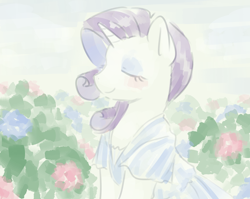 Size: 6000x4770 | Tagged: artist needed, safe, imported from derpibooru, rarity, pony, unicorn, clothes, dress, eyes closed, female, flower, mare, smiling, solo