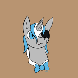 Size: 1000x1000 | Tagged: safe, artist:artemis whooves, imported from derpibooru, oc, oc only, oc:sekr gray, pony, blue eyes, bowtie, eyepatch, simple background, solo