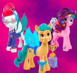 Size: 600x573 | Tagged: safe, imported from derpibooru, hitch trailblazer, pipp petals, zipp storm, earth pony, pegasus, pony, fake wings, g5, my little pony: a new generation, toy