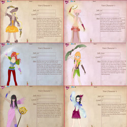 Size: 900x900 | Tagged: safe, artist:mangaka4eva, imported from derpibooru, applejack, fluttershy, pinkie pie, rainbow dash, rarity, twilight sparkle, human, clothes, dress, glowing hands, gun, hat, humanized, mane six, pirate hat, reference sheet, skirt, weapon, winged humanization, wings