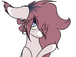 Size: 1600x1200 | Tagged: safe, artist:sketchytwi, imported from derpibooru, oc, oc only, earth pony, pony, bust, coat markings, ear fluff, earth pony oc, eye clipping through hair, eyebrows, eyebrows visible through hair, eyelashes, female, floppy ears, freckles, mare, simple background, smiling, solo, transparent background