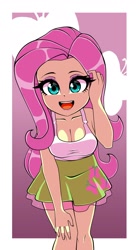 Size: 976x1800 | Tagged: safe, artist:nekojackun, imported from derpibooru, fluttershy, equestria girls, adorasexy, bare shoulders, breasts, busty fluttershy, cleavage, clothes, cute, female, happy, looking at you, open mouth, open smile, sexy, shyabetes, sleeveless, smiling, solo, tanktop