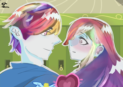 Size: 3508x2480 | Tagged: safe, artist:uuuceh, imported from derpibooru, rainbow dash, equestria girls, blushing, dashblitz, duo, female, high res, male, rainbow blitz, rule 63, self ponidox, selfcest, shipping, straight