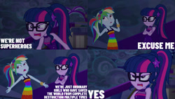 Size: 1280x720 | Tagged: safe, edit, edited screencap, editor:quoterific, imported from derpibooru, screencap, rainbow dash, sci-twi, twilight sparkle, equestria girls, equestria girls series, spring breakdown, spoiler:eqg series (season 2), angry, bare shoulders, cruise outfit, female, geode of telekinesis, glasses, hairpin, magical geodes, night, open mouth, ponytail, ragelight sparkle, sci-twi is not amused, sleeveless, twilight sparkle is not amused, unamused, yacht