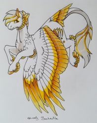 Size: 2494x3181 | Tagged: safe, artist:oneiria-fylakas, imported from derpibooru, oc, oc only, oc:quartz bookrutile, pegasus, pony, colored wings, high res, male, solo, stallion, tail, tail feathers, traditional art, two toned wings, wings