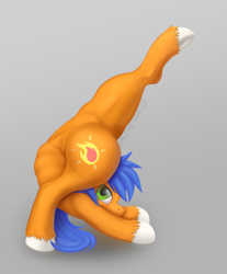 Size: 2346x2828 | Tagged: safe, alternate version, artist:pepperoach, imported from derpibooru, oc, oc only, oc:fire light, earth pony, backbend, contortion, contortionist, female, flexible, headsit pose, high res