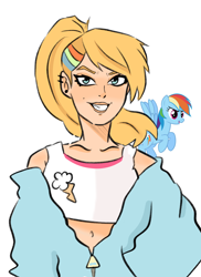 Size: 2236x3066 | Tagged: safe, artist:charrlll, imported from derpibooru, rainbow dash, human, clothes, dyed hair, high res, humanized, jacket, piercing, tanktop