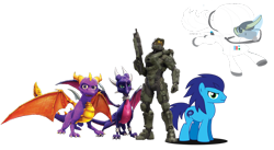 Size: 1280x702 | Tagged: safe, artist:sonicstreak5344, imported from derpibooru, dragon, earth pony, human, keldeo, pony, cynder, dragoness, female, halo (series), jetpack, male, master chief, mythical pokémon, pokémon, pokémon amie, respirator, simple background, sonic the hedgehog, sonic the hedgehog (series), spacesuit, spyro the dragon, spyro the dragon (series), stallion, the legend of spyro, transparent background