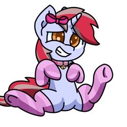 Size: 2000x2000 | Tagged: safe, alternate version, artist:exoticeon, imported from derpibooru, oc, oc only, oc:cinnamon lightning, pony, unicorn, bow, clothes, collar, high res, male, nervous, simple background, socks, solo, stockings, thigh highs, transparent background