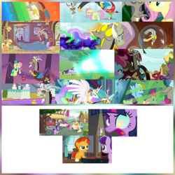 Size: 4096x4096 | Tagged: safe, edit, edited screencap, editor:cometcrystal, imported from derpibooru, screencap, applejack, berry blend, berry bliss, big macintosh, cup cake, discord, fluttershy, huckleberry, pinkie pie, princess celestia, rainbow dash, rarity, sandbar, silverstream, spike, starlight glimmer, sugar belle, sunburst, twilight sparkle, yona, alicorn, draconequus, dragon, earth pony, pony, unicorn, yak, a matter of principals, a royal problem, every little thing she does, keep calm and flutter on, make new friends but keep discord, the big mac question, the ending of the end, the return of harmony, three's a crowd, twilight's kingdom, uncommon bond, absurd resolution, abuse, applejack's hat, bipedal, clothes, collage, colt, colt sunburst, cowboy hat, crown, dress, duckery in the comments, eyes closed, female, filly, filly starlight glimmer, friendship student, gala dress, glowing, glowing eyes, grand galloping gala, hat, jewelry, karma, male, mare, moon, open mouth, punishment, regalia, sun, throne room, twilight sparkle (alicorn), wall of tags, younger