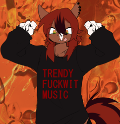 Size: 1514x1566 | Tagged: safe, artist:grimdark, imported from derpibooru, oc, oc:fossil dust, anthro, earth pony, pony, anthro oc, anthrofied, clothes, ear piercing, earth pony oc, fangs, forked tongue, male, oversized clothes, piercing, swearing, vulgar