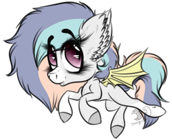 Size: 1555x1270 | Tagged: safe, artist:beamybutt, imported from derpibooru, oc, oc only, bat pony, pony, bat pony oc, bat wings, chibi, colored hooves, ear fluff, female, mare, simple background, smiling, solo, transparent background, wings