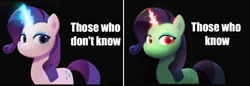 Size: 792x271 | Tagged: safe, edit, rarity, pony, spoiler:g5, :), :|, female, g5, magic, magic aura, mare, meme, ponified, ponified meme, solo, solo focus, those who know meme, univorn