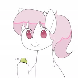 Size: 2048x2048 | Tagged: safe, artist:omelettepony, imported from derpibooru, oc, oc:mitsuko, flower, flower in hair, looking at you, mochi, smiling, smiling at you, solo