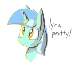 Size: 440x384 | Tagged: source needed, useless source url, safe, artist:firecracker, lyra heartstrings, pony, unicorn, aggie.io, female, horn, mare, simple background, smiling, solo, text