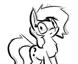 Size: 273x226 | Tagged: source needed, useless source url, safe, artist:firecracker, oc, oc only, oc:filly anon, earth pony, pony, aggie.io, chest fluff, female, filly, looking at you, monochrome, simple background, sketch, solo, unfinished art