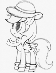 Size: 1153x1496 | Tagged: safe, artist:bettybrother35, surprise, pegasus, pony, fanfic:surprise's fashion show, adoraprise, clothes, cute, female, folded wings, frown, g1, g1 to g4, g4, generation leap, hat, jacket, mare, monochrome, no color, scarf, shoes, simple background, sketch, surprise tales, traditional art, white background, wings