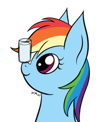 Size: 655x735 | Tagged: safe, artist:wapamario63, imported from ponybooru, rainbow dash, pegasus, pony, balancing, cute, female, glass, mare, milk, simple background, solo, transparent background
