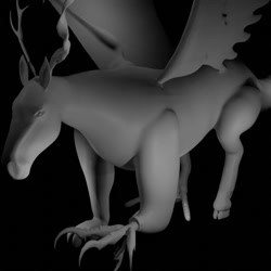 Size: 1080x1080 | Tagged: safe, artist:headhuntercrafts, imported from derpibooru, discord, draconequus, horse, 3d, 3d model, black background, blender, claws, creature, elf ears, horn, prints, simple background, wings