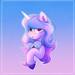 Size: 3000x3000 | Tagged: safe, artist:splashofsweet, imported from derpibooru, izzy moonbow, pony, unicorn, bracelet, cute, g5, high res, izzybetes, jewelry, looking at you, my little pony: a new generation, pillow, solo, tongue out