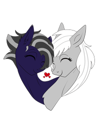 Size: 4000x5100 | Tagged: safe, imported from derpibooru, oc, oc:silver edge, pony, cute, duo, duo female, ear fluff, eyes closed, female, love, mare, multicolored hair, smiling