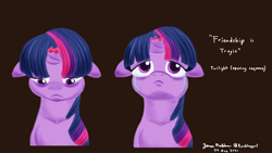 Size: 2400x1350 | Tagged: safe, artist:rockhoppr3, imported from derpibooru, twilight sparkle, pony, unicorn, fanfic:friendship is tragic, broken horn, crying, floppy ears, horn, lineless, looking down, looking up, sad, solo