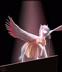Size: 1851x2160 | Tagged: safe, artist:p i k i n a s 13, imported from derpibooru, oc, oc only, oc:vinyl dask, pegasus, pony, fallout equestria, clothes, dress, microphone, microphone stand, pegasus oc, solo
