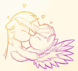 Size: 1704x1566 | Tagged: safe, artist:exobass, imported from derpibooru, oc, oc:anny tr3e, oc:exobass, pegasus, pony, unicorn, female, heart, horn, kissing, male, pegasus oc, smooch, smooching, unicorn oc